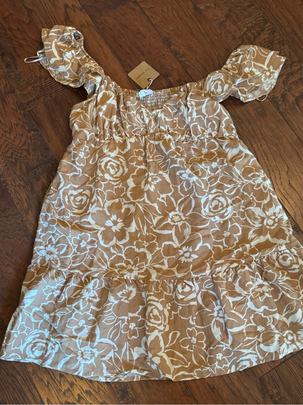 Blu Pepper Floral Smocked Sundress - Beige White